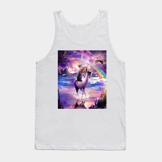 Rainbow Laser Cat On Llama Unicorn Eating Taco Tank Top by Random Galaxy